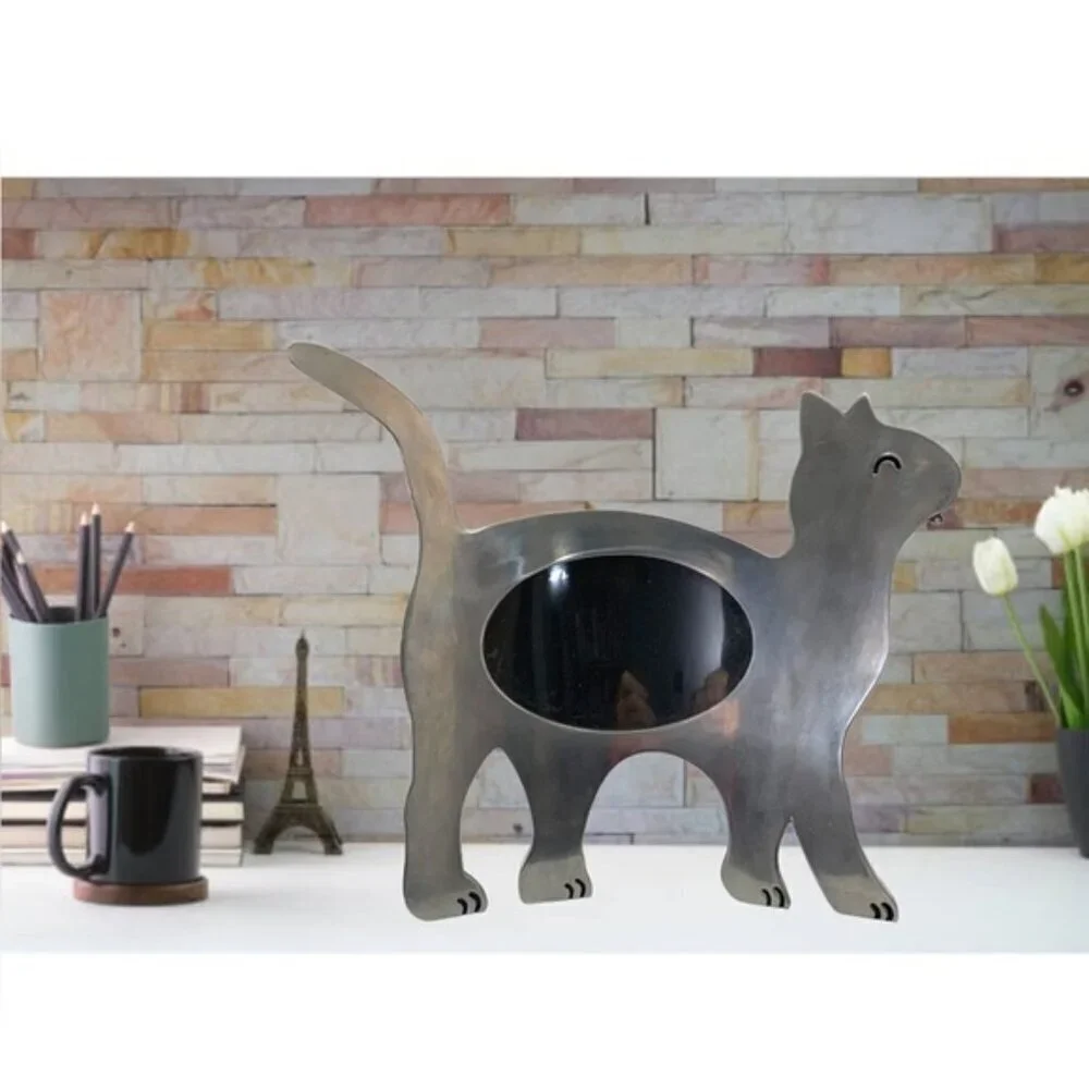 Cat Photo Frame Large Metal Freestanding Curved Large 11” Table Decor Silver 4x6